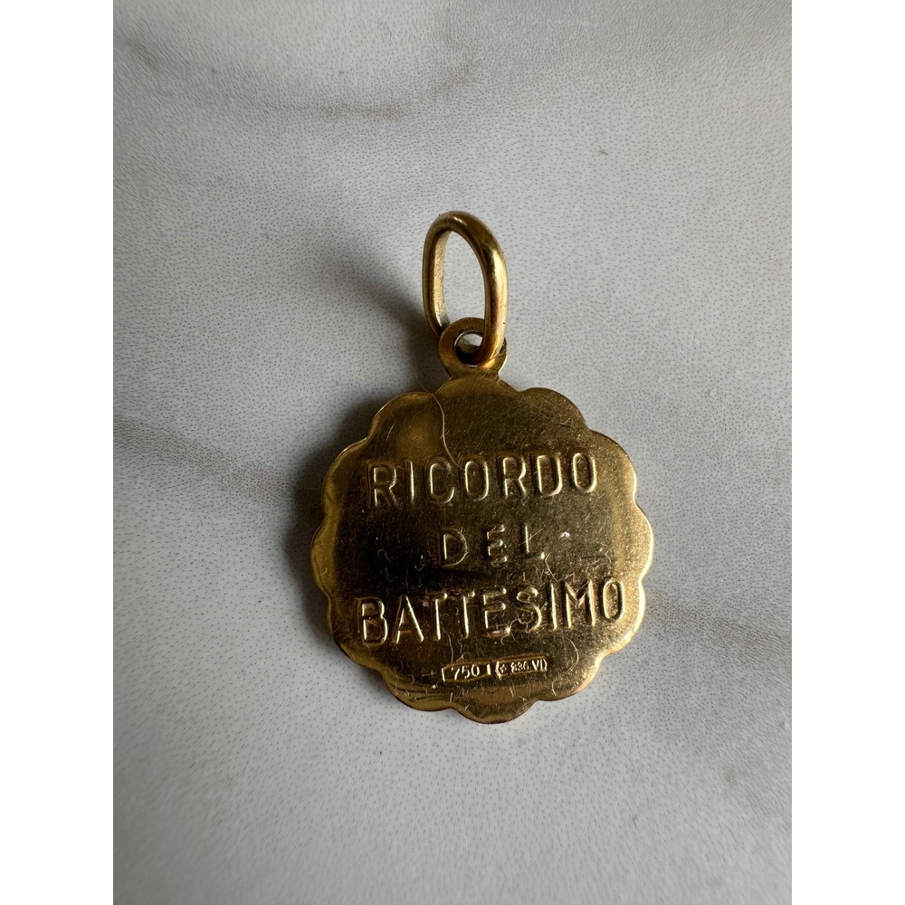 18K Yellow Gold Ricordo Del Battesimo Baptismal Medal Pendant Italy 750 2.2g - Picture 2 of 5